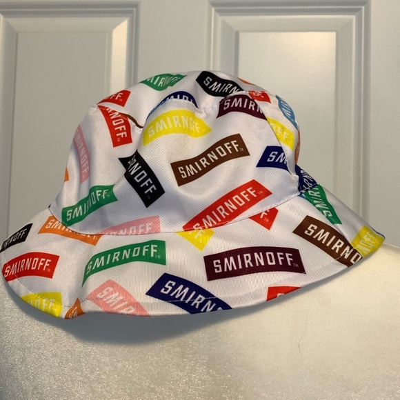 Smirnoff Vodka All Over Logo Print Bucket Hat Promo Party Colorful Rainbow White - Picture 1 of 10